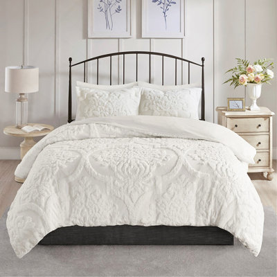 Ensemble de housse de couette en chenille de coton touffeté 3 pièces très grand / très grand californien