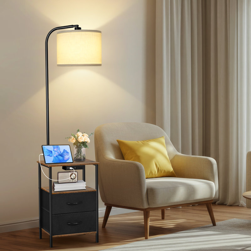 Zulfa 62" Dimmable Table Floor Lamp with Drawer, End Table with Lamp for Living Room, Retro yellow