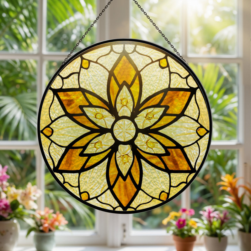 Vitrail de vitrail à motif floral H 7,8 po