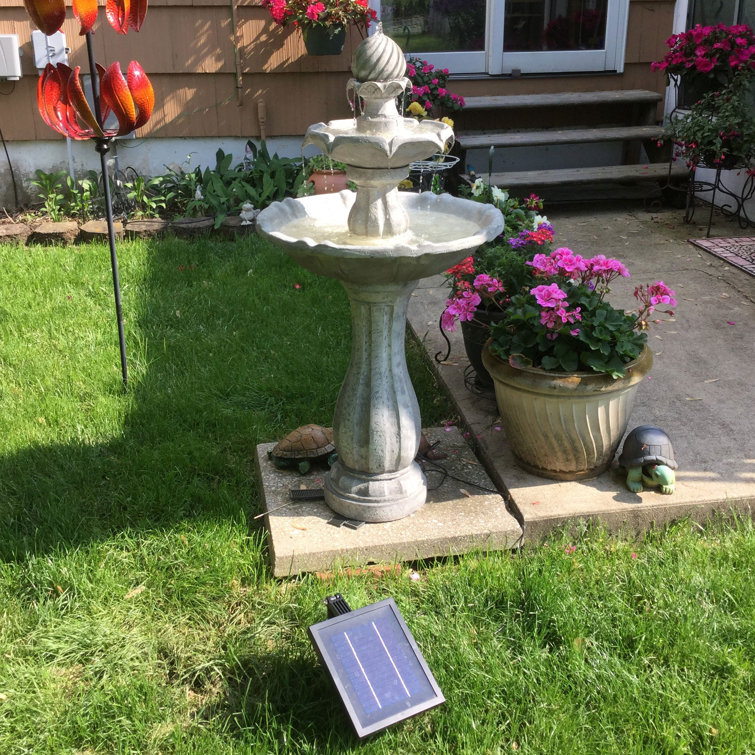 Arcade White Polyresin 2-Tier Solar Fountain with Battery