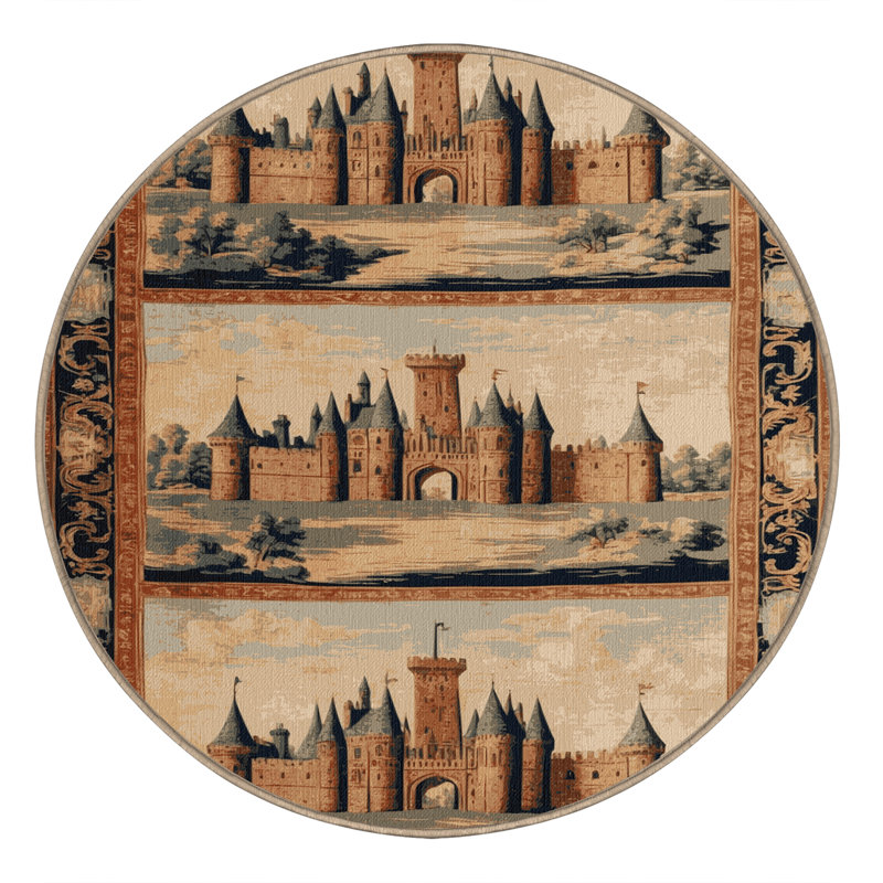Tapis brun français lavable à la machine, Rond 8 pi