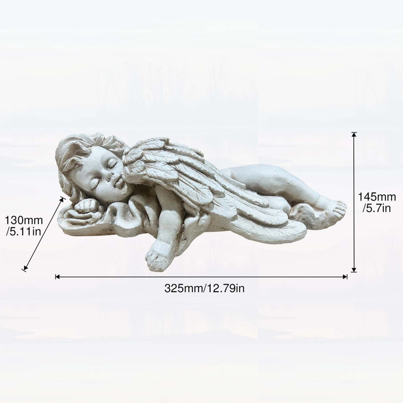 Statue ange allongé en oxyde de magnésium pour un décor de jardin et de patio résistant aux intempéries, détail exquis et design durable