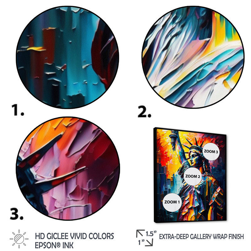 Statue colorée de la liberté II - art mural ville, H 32 po x l 16 po x P 1 po, Cadre flottant noir