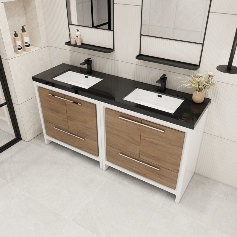 Catori 72" Double Bathroom Vanity Set, White Oak