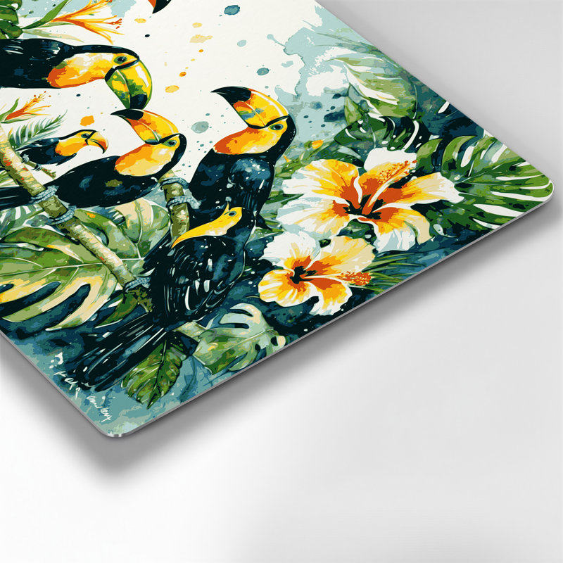 Toucans hawaïens, art mural en métal beige, H 11 po x l 14 po