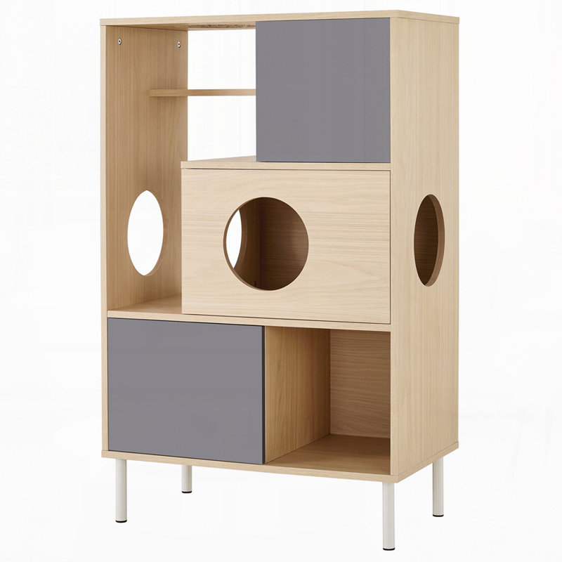 2 IN 1 Modern Cat Tree Bookshelf with Storage