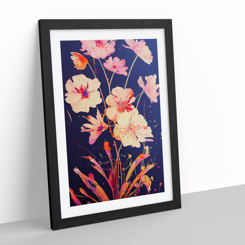 Pretty Painted Flowers No.1 Abstract - Single Picture Frame Print, 64cm H x 46cm W x 2cm D, Black Framed
