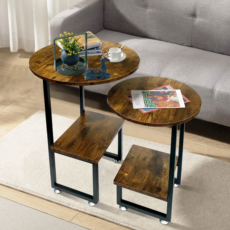2 tables gigognes avec rangement Luckner, Brun rétro