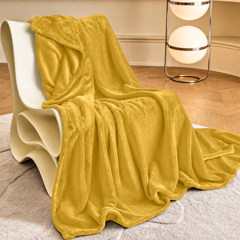  Couverture en molleton doux - Doux, chaud, lit / jeté, Grand (90 x 90), Ocre