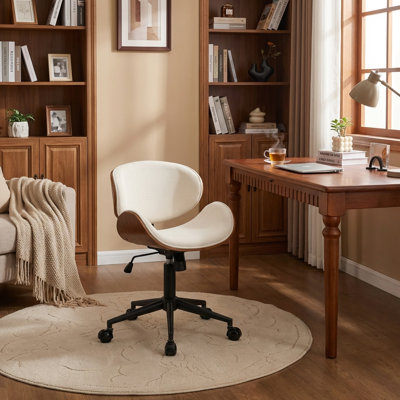 Upholstered Office Chair Adjustable Height Desk & Task Chair With Bentwood Chenille Swivel Chair With Metal Frame
