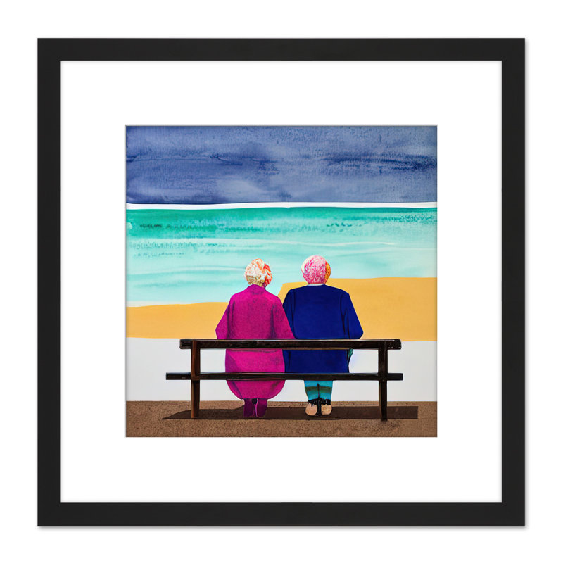 Reflection Elderly Couple Look out to Sea 1 Piece Single Picture Frame Painting
