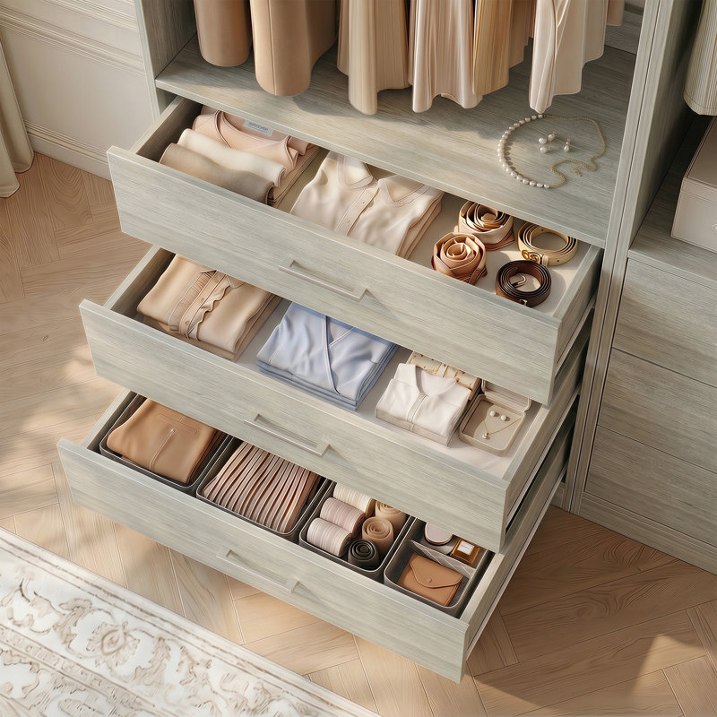 Système de placard autoportant 96 po avec 10 tiroirs en bois, Bois blanc