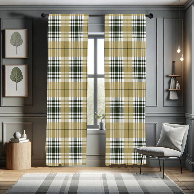  Checkered Curtains, Plaid Tartan English Tile, Army Green, 56" W x 84" L