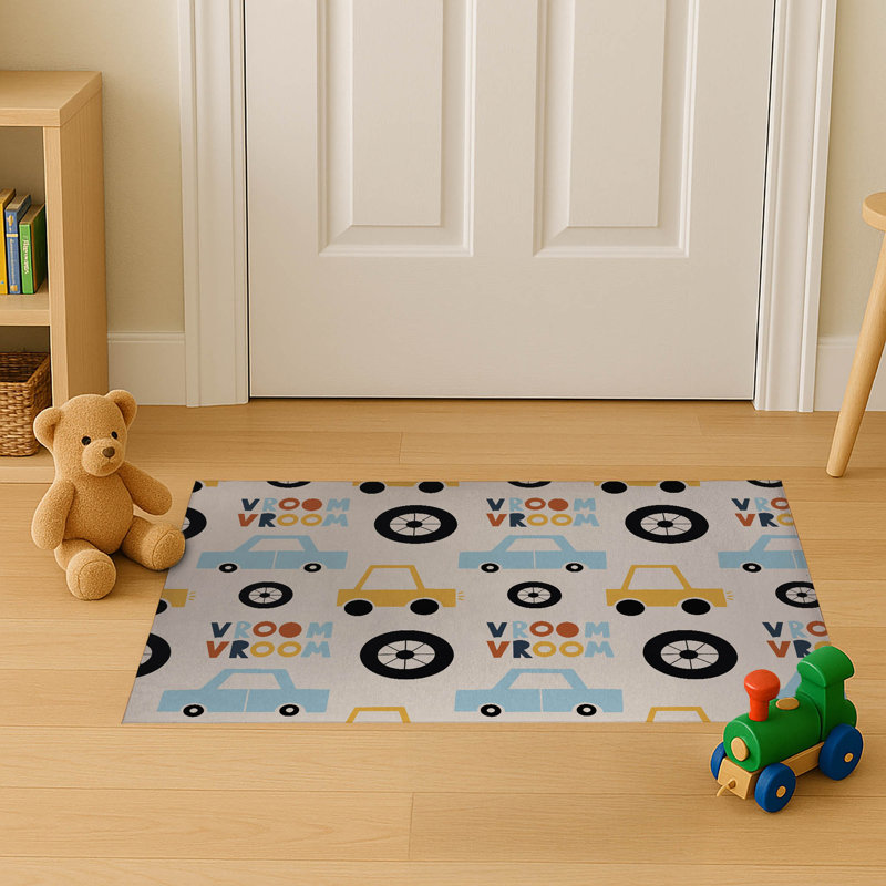 Vroom vroom Colorized Indoor Doormat, Taupe/Gold/Orange, 24" W x 36" L