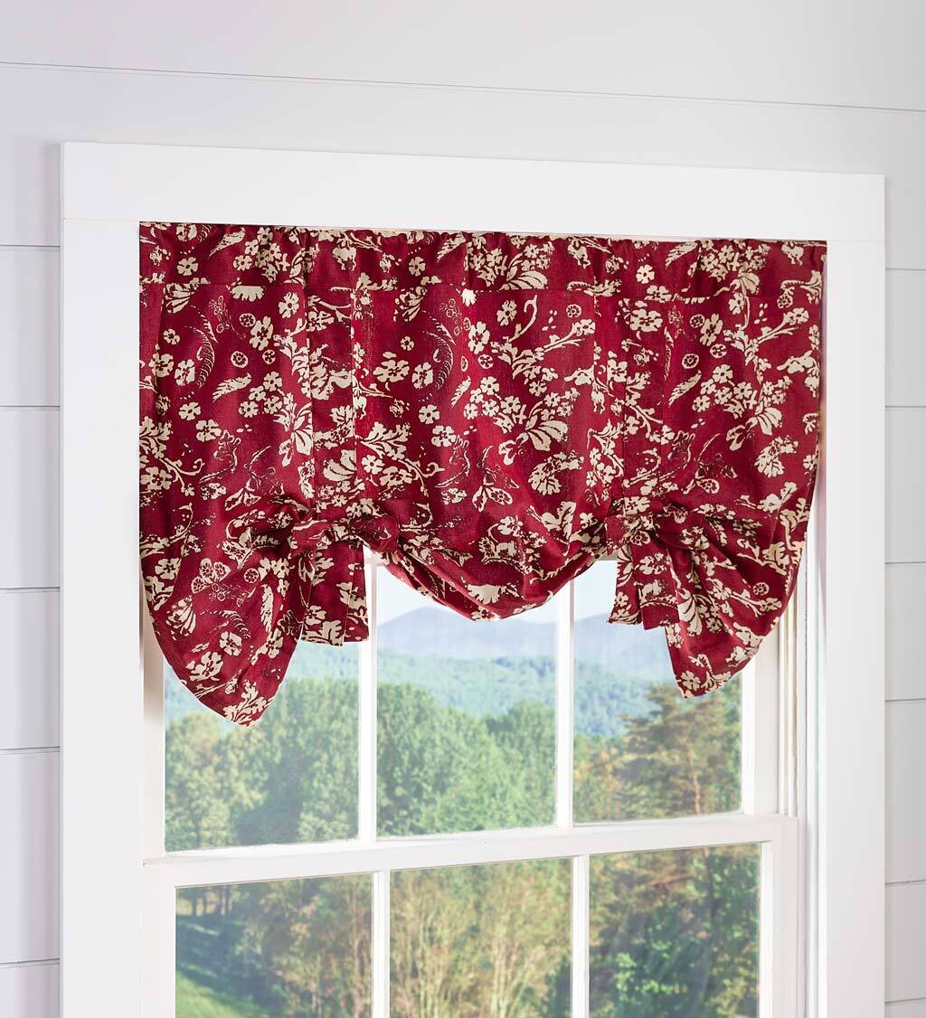 Plow & Hearth Floral Scalloped 42'' Window Valance in Red