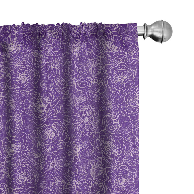 Rideaux 4 panneaux East Urban Home mauve foncé, jardin floral rétro, violet rétro, L 56 po x L 63 po
