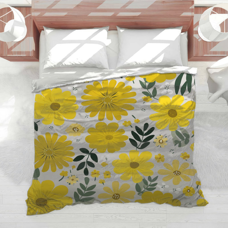Édredon floral bohème à fleurs, Édredon simple, Floral vert / jaune