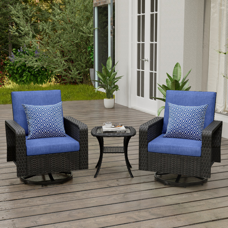 Outdoor Conversation Set with 2 swivel chairs and side table