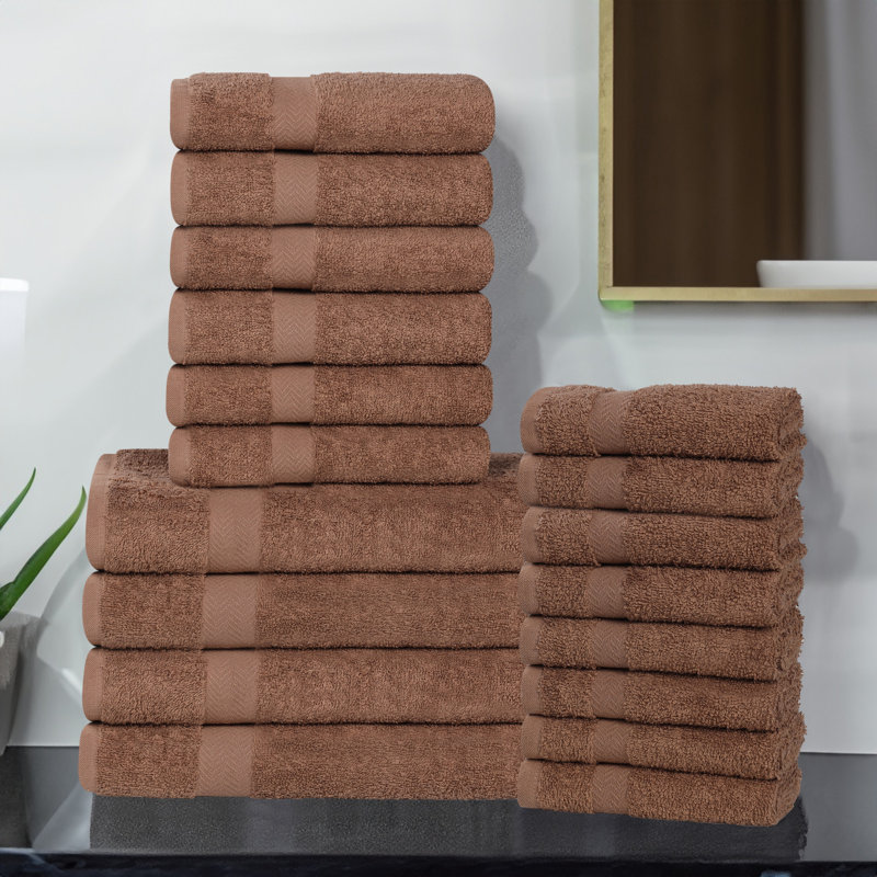 Josann Franklin 100% Cotton Lightweight Quick-Drying 18-Piece Assorted Towel Set, Latte