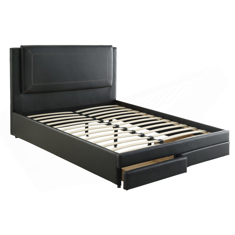 Ensemble de lit 1 pièce noir luxueux grand lit avec tiroirs de rangement FB Modern, Grand lit