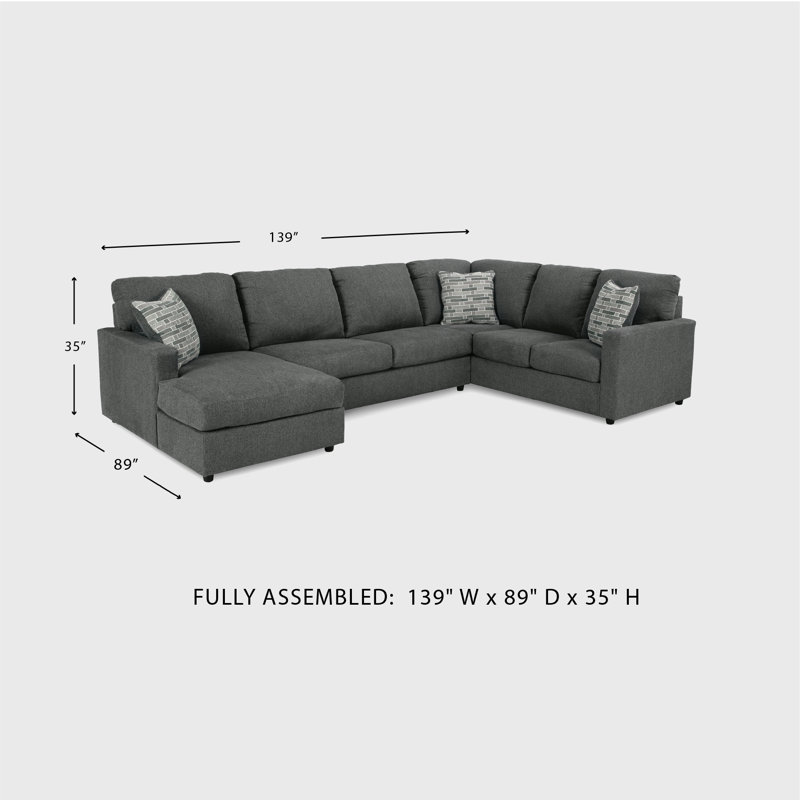 Canapé et méridienne de 139 po de large Edenfield, Orienté à droite, 100 % polyester - gris anthracite