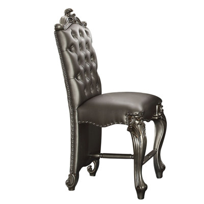 Chaise en similicuir rembourrée à hauteur de comptoir en bois avec pieds Cabriole, argent, ensemble de deux