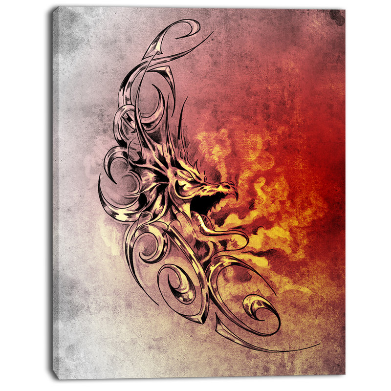 « médiéval dragon tatouage sketch », impression sur toile, H 20 po x l 12 po x P 1po