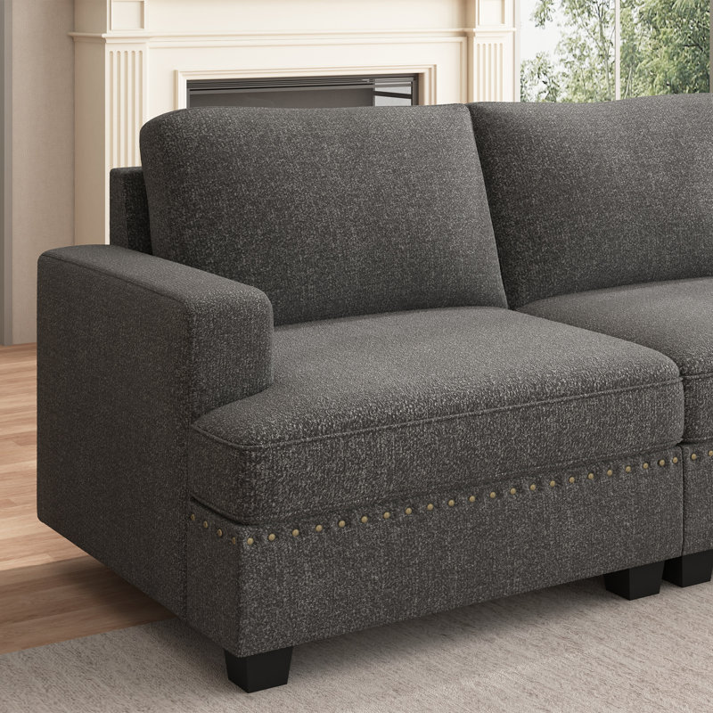 Canapé-lit modulaire en U avec espace de rangement Anureet, Polyester gris clair, Oui, H 35 po x l 120,6 po x P 65 po
