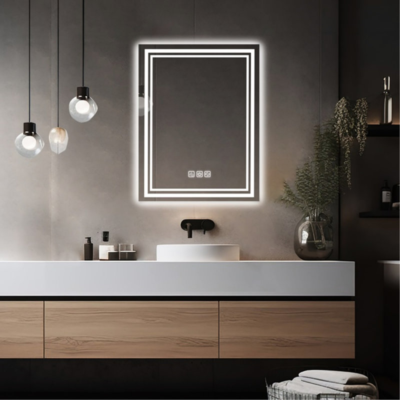 Miroir de salle de bain à DEL 36 "x 28" avec façade et rétroéclairage, 5 minutes, écran plat de 5 mm, intensité variable en continu 3 couleurs, Cri90 +, mémoire de forme Hd 36 "x 28", réglable, mélangé