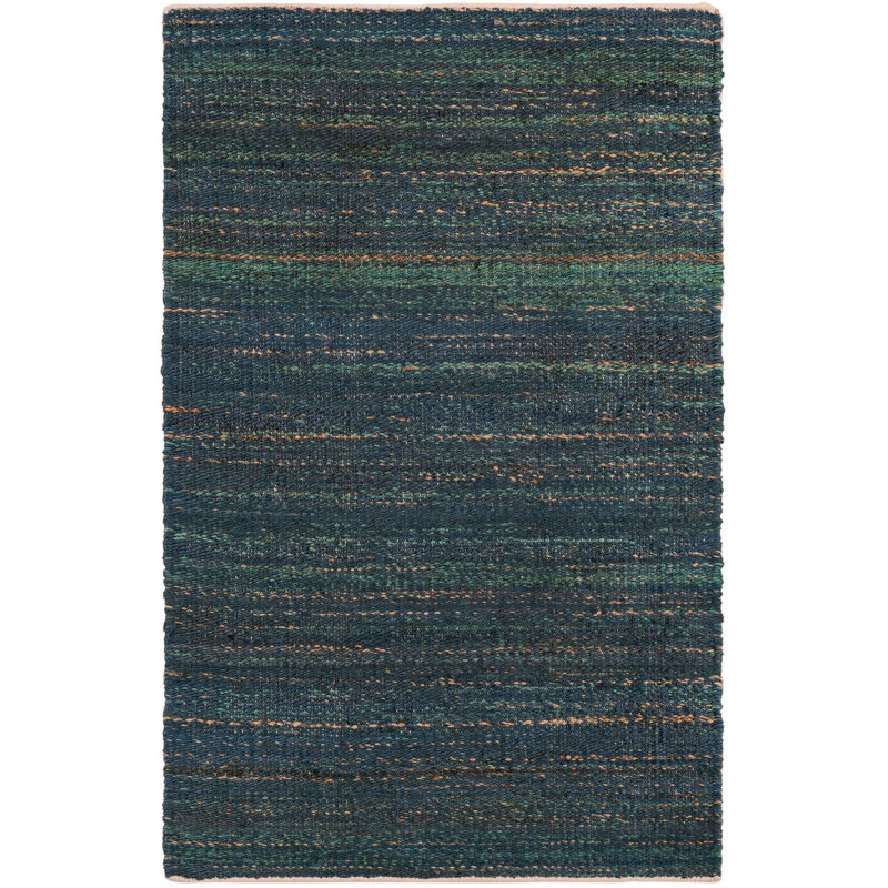 Tapis uni / rayé bleu océan Durah, Rectangle 3 pi 1 po x 5 pi 1 po