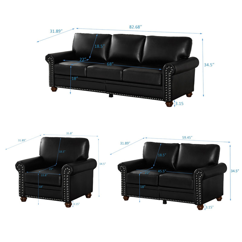 Canapé de salon avec canapé de rangement modulaire 1 + 2 + 3, Noir