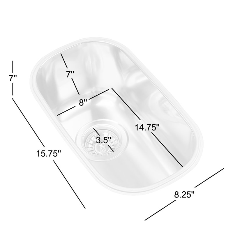 Italia Kitchen Series 16" L x 8" W Undermount Bar/Prep Sink
