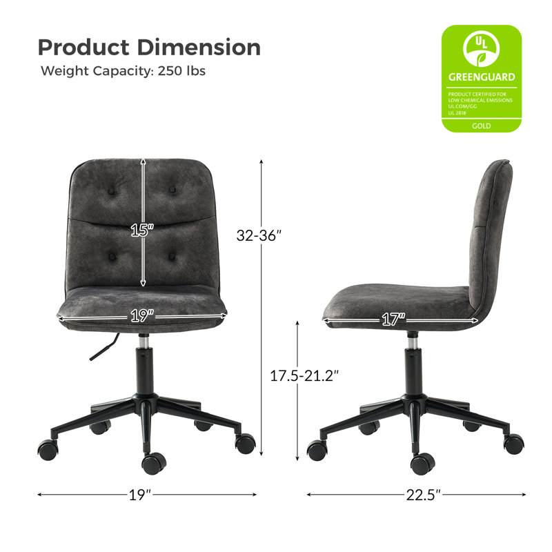 Samar Upholstered Armless Swivel Task Chair with Tufted Back, Charcoal