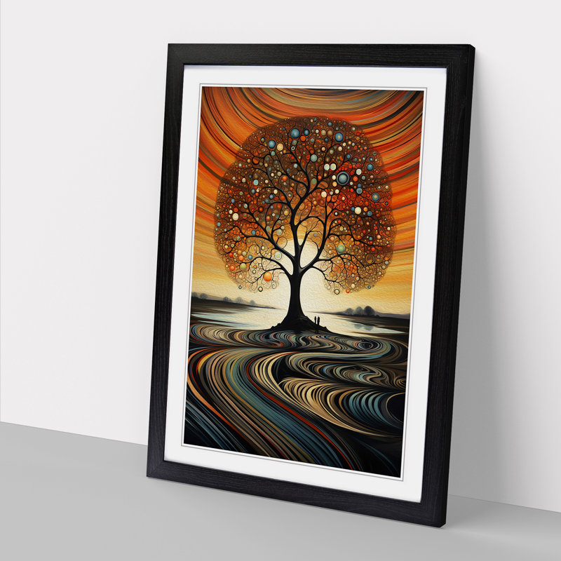 Tree Art Deco - Single Picture Frame Print on Wood, Black Framed, 46cm H x 34cm W