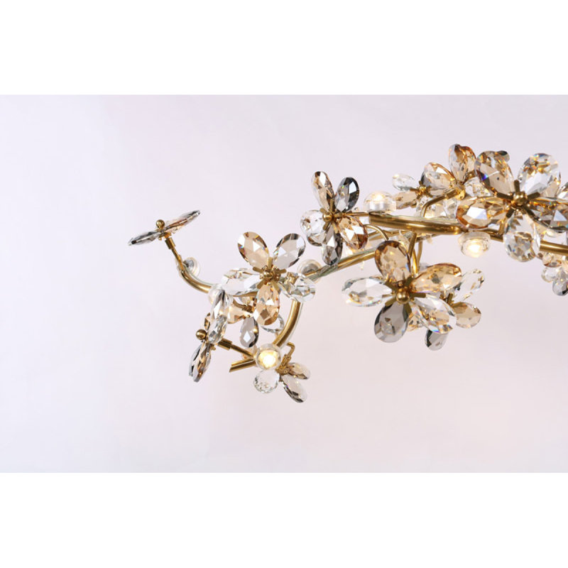 Lustre linéaire Blossom, Cognac, 110 po de largeur x 86 po de hauteur, Nickel brossé