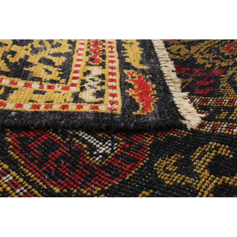 Tapis de bois one-of-kind-noué la 2010 shalimar noir/doré 4 pi x 6 pi en laine de 3 po Céline