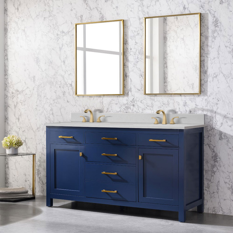 Plateau de meuble-lavabo double 60 po avec lavabo en quartz 60 po - Pour le remplacement du meuble-lavabo, sans armoire