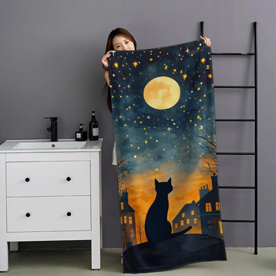 Serviette de plage surdimensionnée sans sable - Serviettes de plage en microfibre à séchage rapide pour adultes, serviette de voyage légère et compacte, serviette absorbante pour les essentiels de vacances, natation, salle de gym en forme de lune de chat, 50 x 60 po