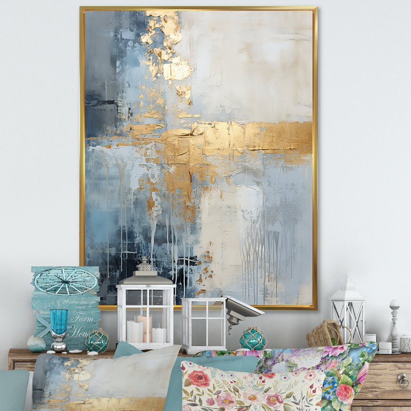 Beige et or simple paysage d'hiver - Paysage d'hiver encadré, art mural, H 40 po x l 30 po x P 1,5 po, Cadre flottant doré