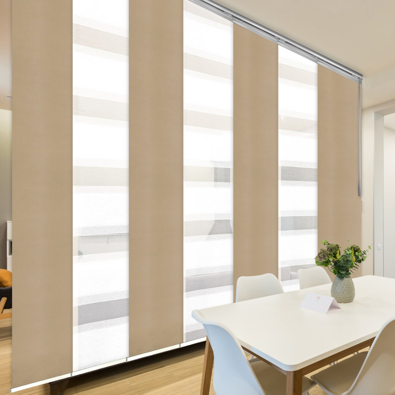 Rail de 7 panneaux extensibles 110 x 153 po x H 94 po, largeur de panneau 23,5 po, Macadamia, crème, Blanc