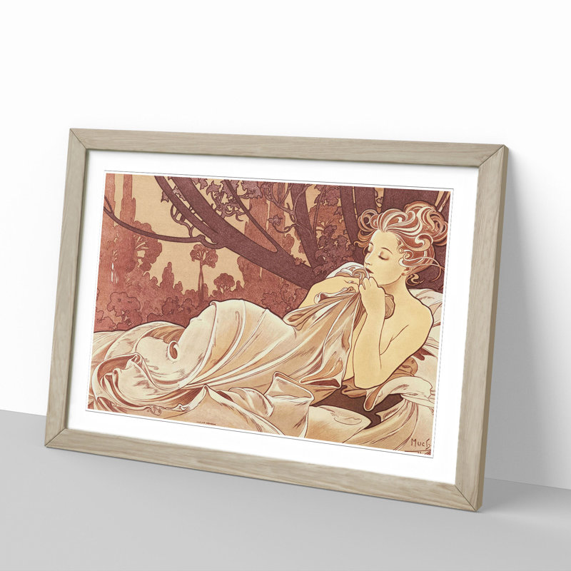 Dusk by Alphonse Mucha - Picture Frame Painting, Oak Framed, 48cm H x 65cm W x 2cm D