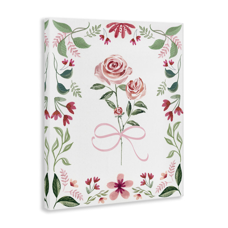 Toile à bordure délicate à motif floral roses, design par Kristen Brockmon, H 20 po x l 16 po