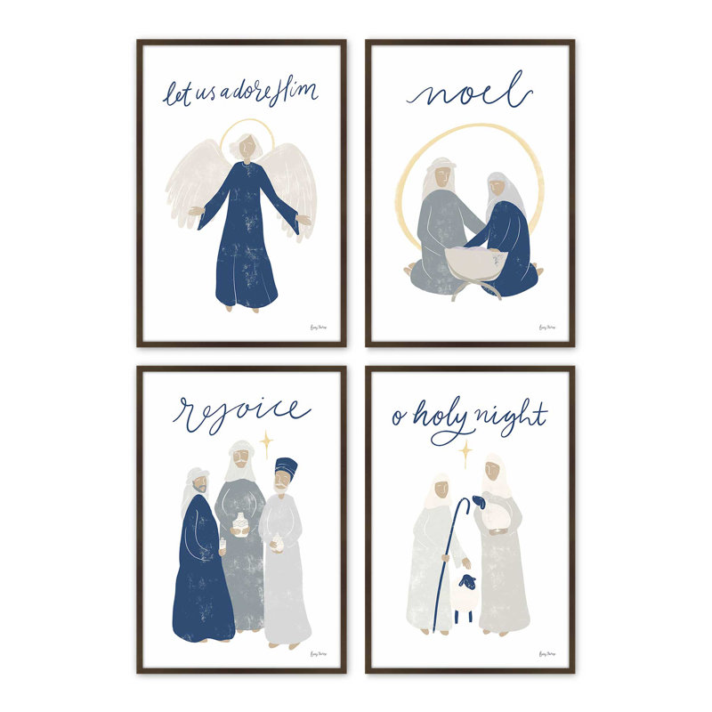 Ensemble de 4 reproductions d'art Bethlehem's Glow, 10 po x 8 po, Brun Belvinder