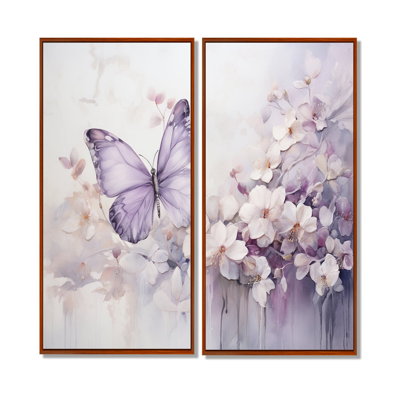 Papillon mauve Enchanted Flight II - ensemble de 2 impressions sur toile modernes, H 20 po x l 24 po, Brun