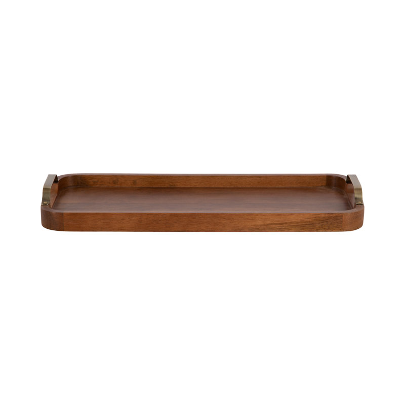 Solid Wood Rectangle Tray with Metal Handles