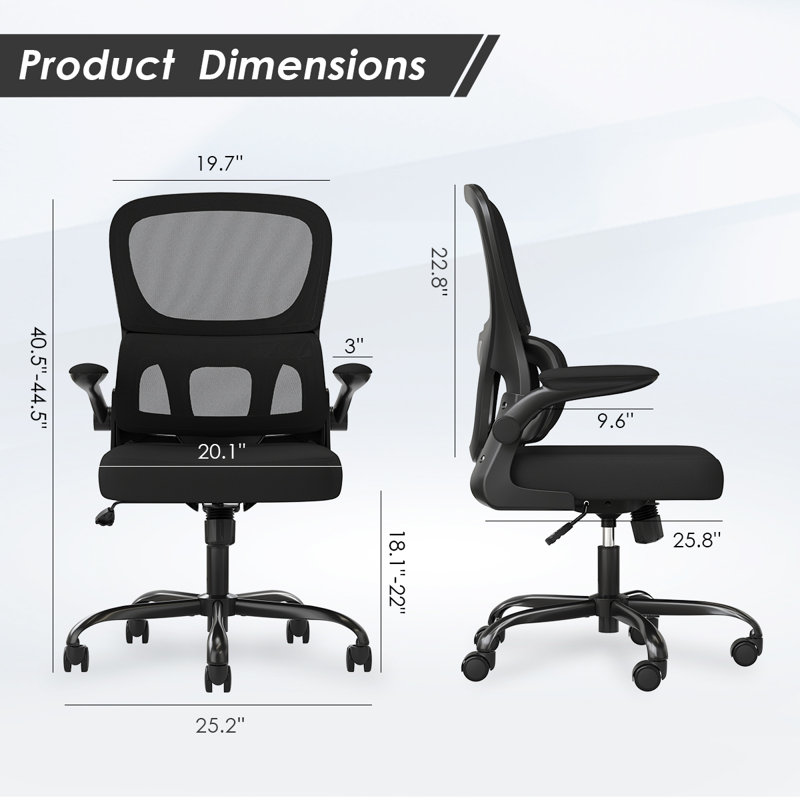 Ergonomic Mesh Office Chair With Lumbar Support - Flip-up Armrests, Rolling Wheels For Home/study/office (350lbs Capacity)