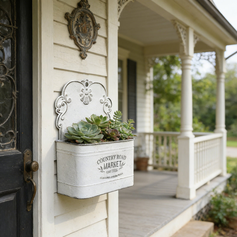 Vintage Metal Wall Planter for Outdoor/Indoor Plants,Faux Plants & Flowers,Wall Storage Basket for Letters Post Cards, White