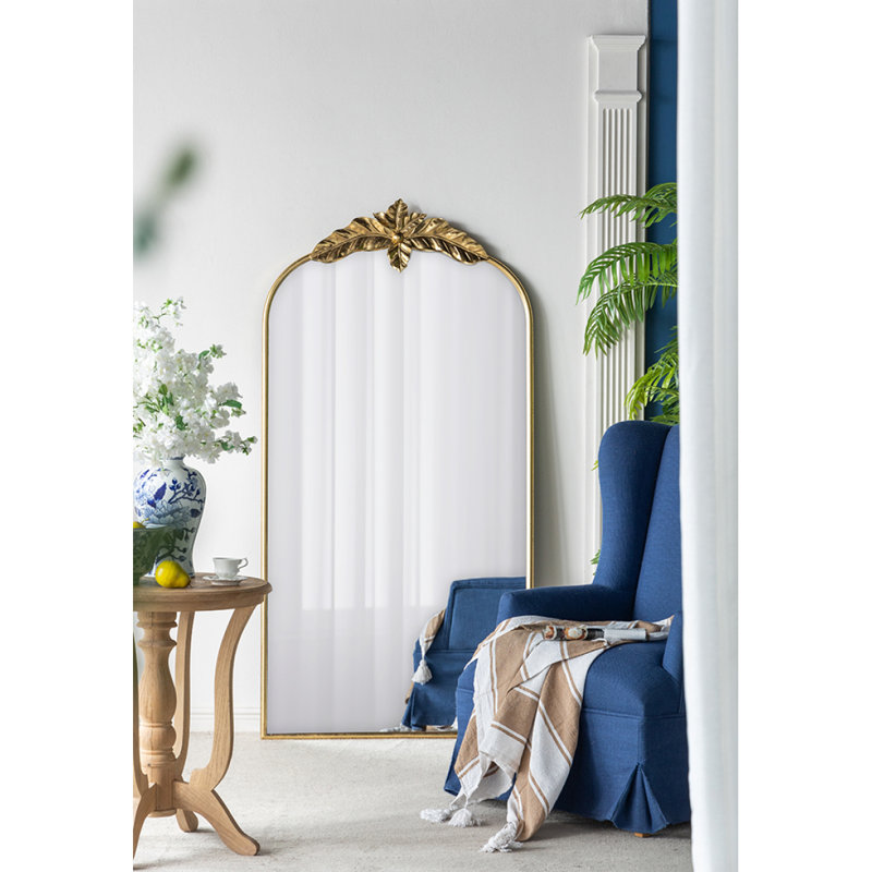 Miroir pleine longueur 66 po x 36 po, miroir arqué suspendu ou appuyé contre le mur, grand miroir doré pour le salon