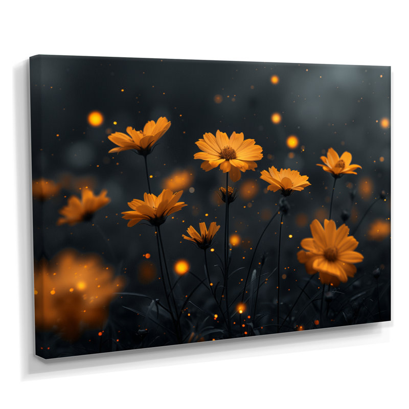 Jaune et noir, heure dorée, bleuet II - Art mural bleuets, H 40 po x l 60 po, Toile tendue