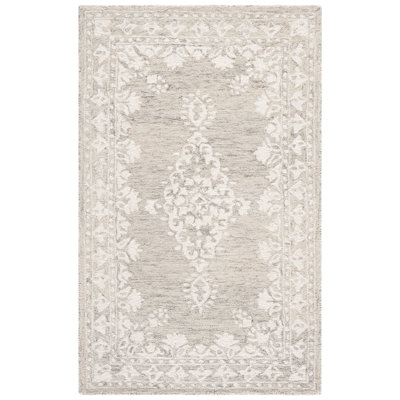 Tapis oriental gris / ivoire en laine / coton touffeté à la main Demetiral